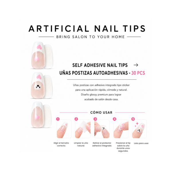 Uñas con Diseño Osito Blanco